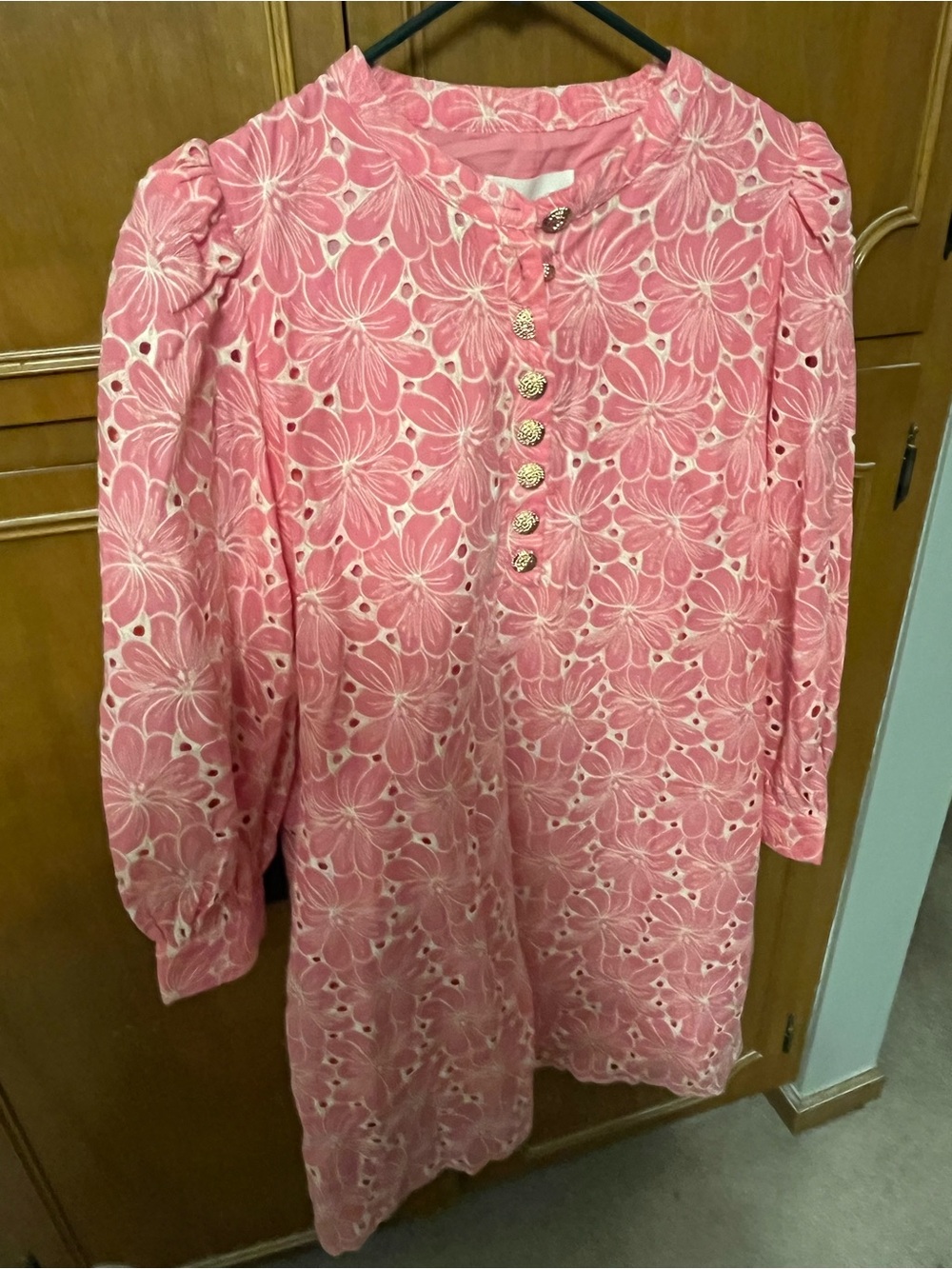 Pomander Place Pink Eyelet Floral Mini Dress